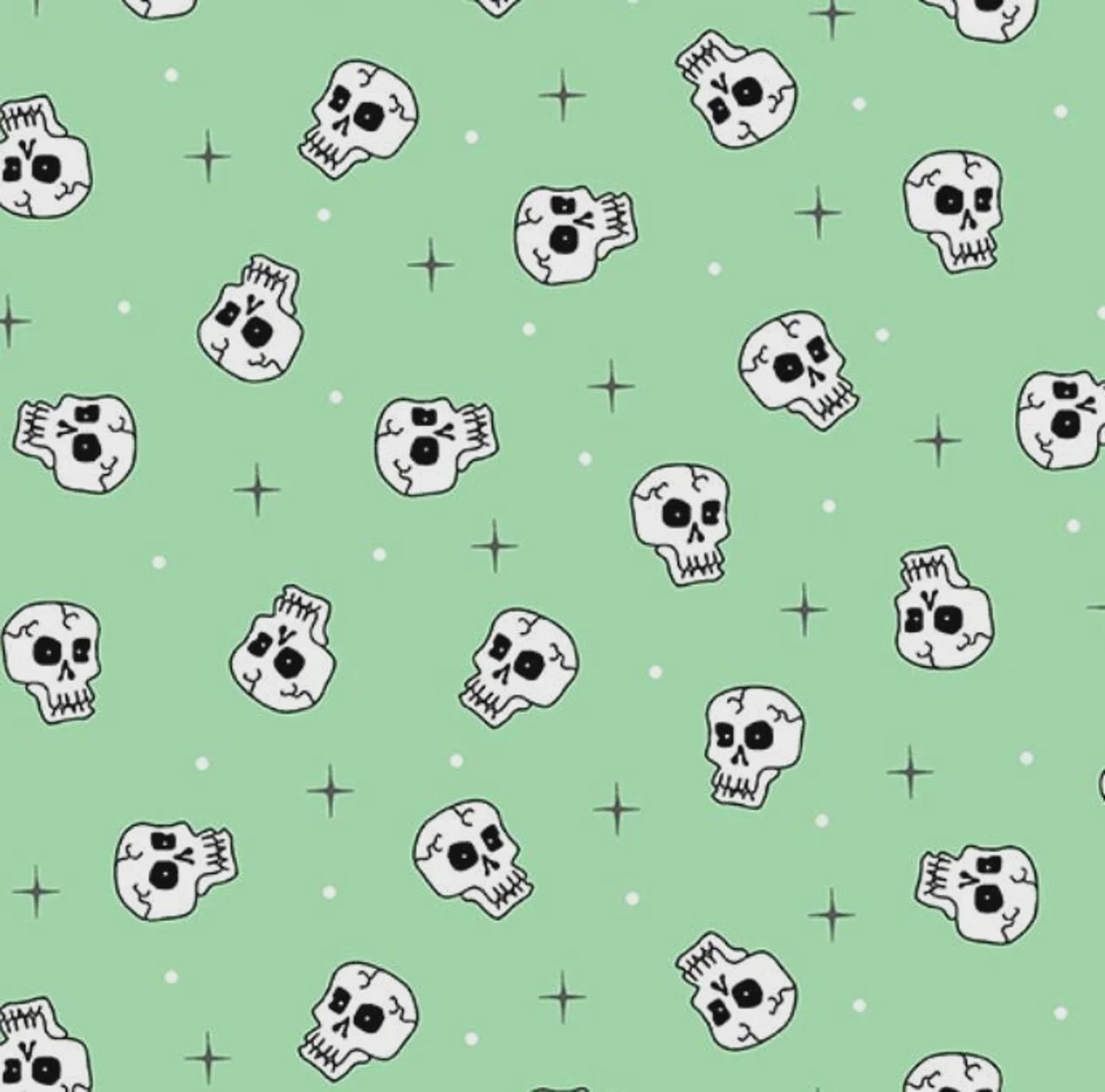 Skulls in Green Creature Feature Printed Cotton Andover Fabrics