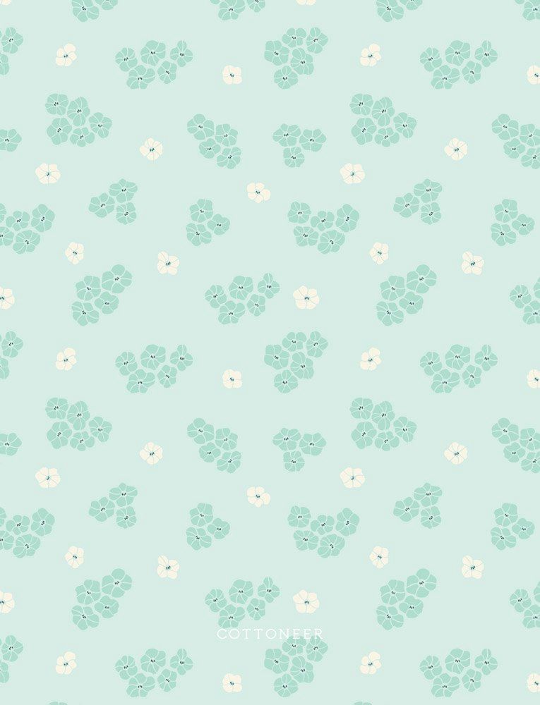 Delightful Ditsy Mint  Florissima Organic Printed Cotton