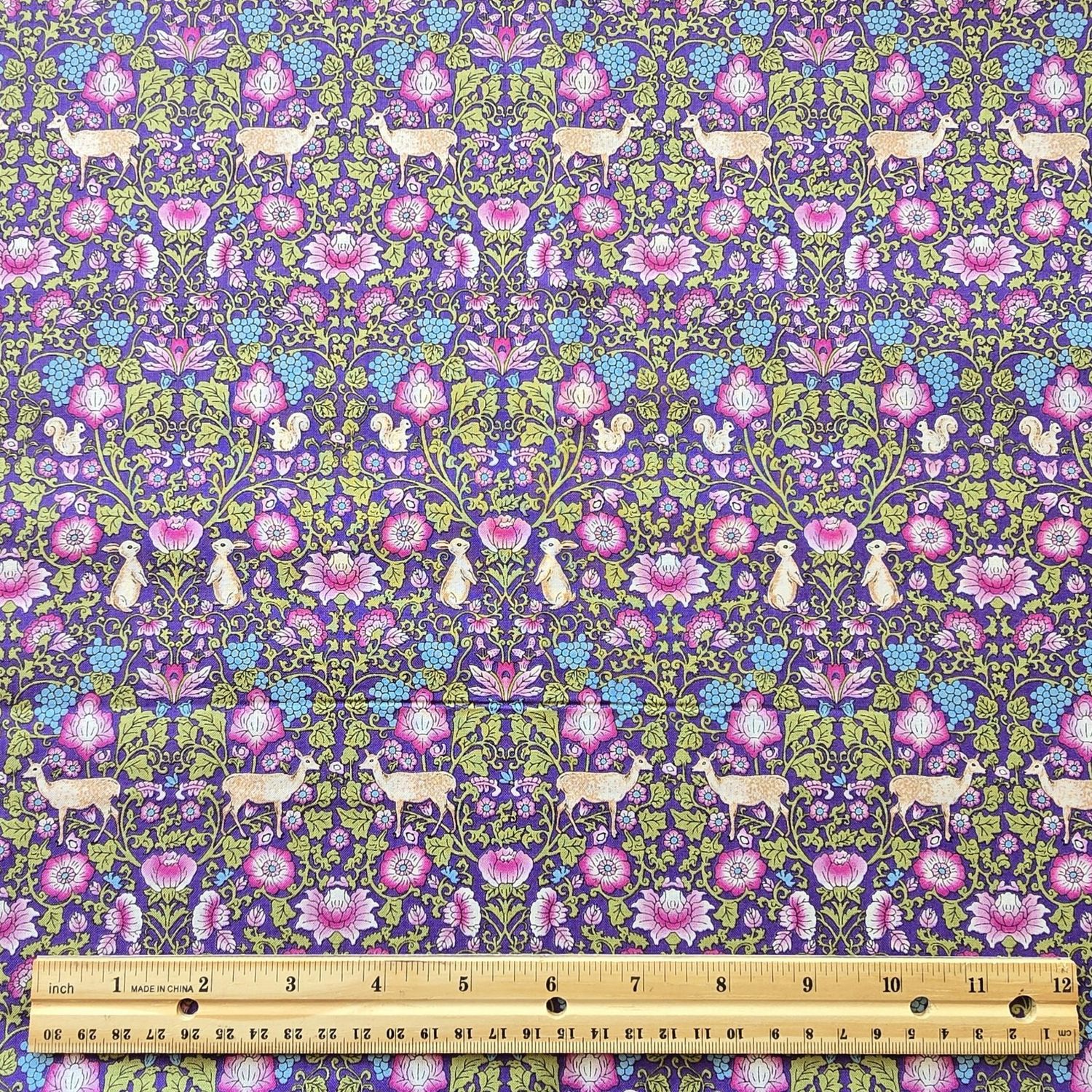 Japanese Cotton Print Deer and Bunnies Morrisesque