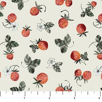 Strawberries on Sage Printed Cotton Blossom Breeze FIGO
