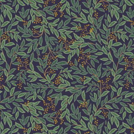 Willowberry in Navy Metallic Cotton Print Holiday Classics Rifle Paper Co