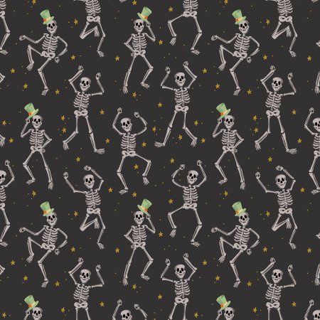 Skeletons in Black Metallic Cotton Print Halloween Rifle Paper Co