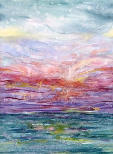 Summertide Border Watercolor Ombre, Panel 32" x 44" ,, Soulstice Rainbow, Moda