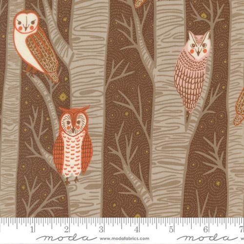 Owls and Trees Cocoa, Night Owl by Gingiber, Moda