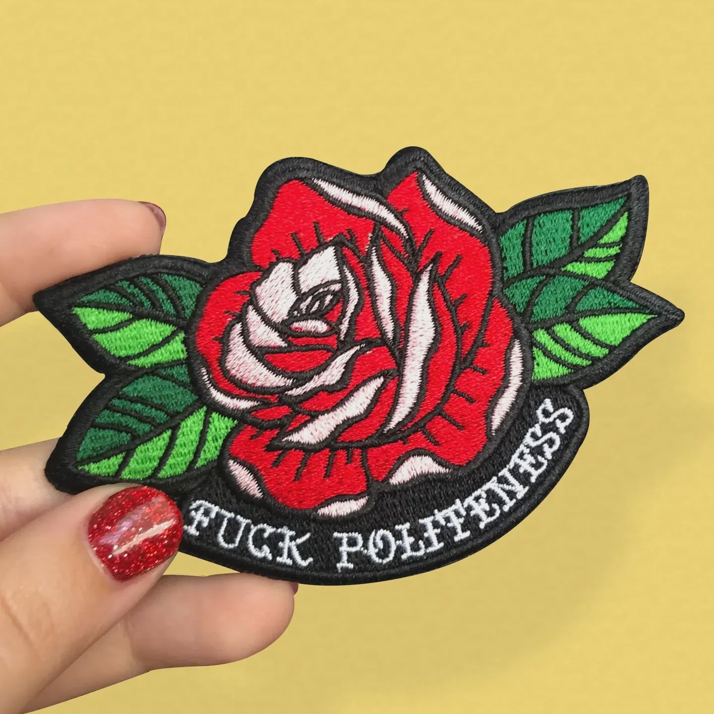 Fuck Politeness Tattoo Rose, Embroidered Patch, A Fink &amp; Ink