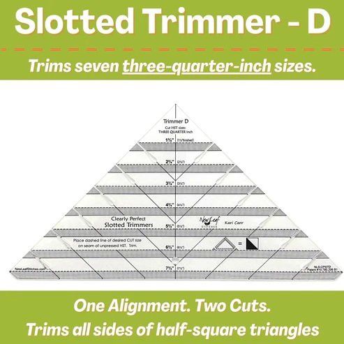 Clearly Perfect Slotted Trimmer D, Half Square Triangle Trimmer, sizes 1-3/4" - 7-3/4"