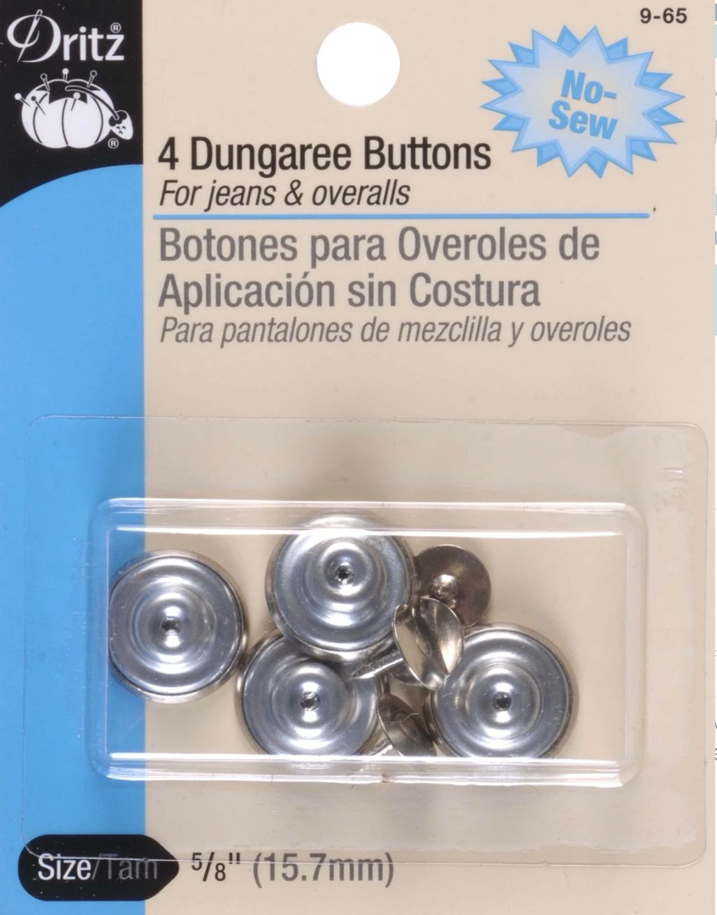 Button Dungaree 5/8in Nickel, 4 ct