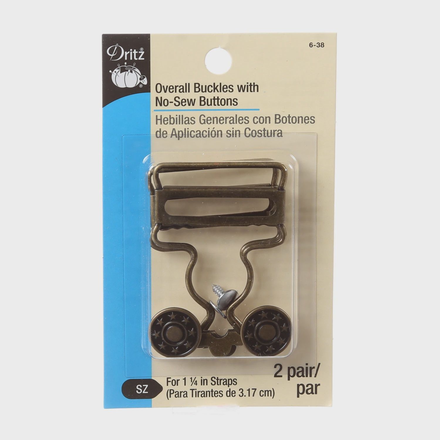 Overall Buckles With No-Sew Buttons - 1 1/4" Antique Brass