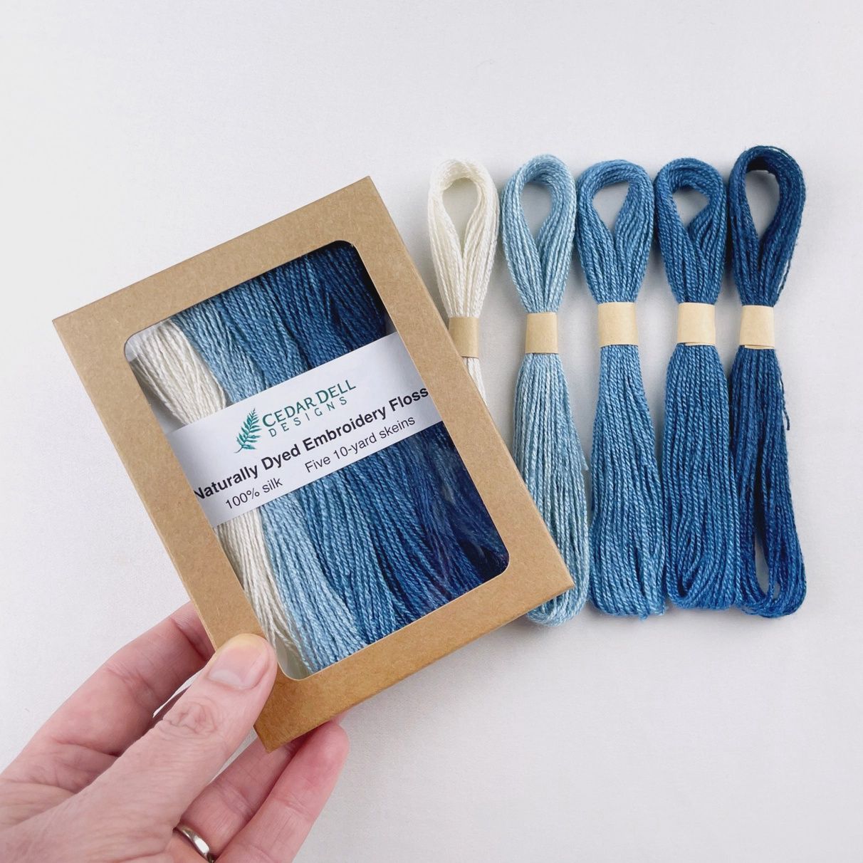 Indigo Dyed Silk Embroidery Floss, Ombre Set of Blue Thread