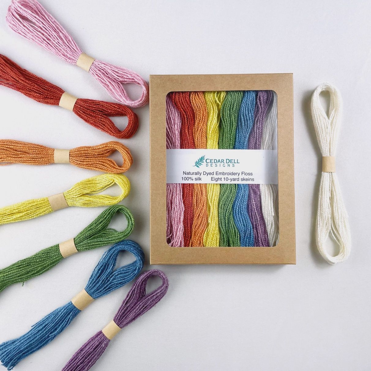 Naturally Dyed Silk Embroidery Floss, Rainbow Set