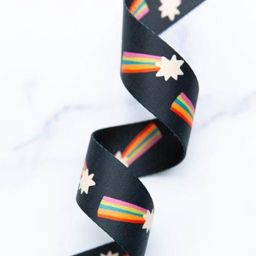 Shooting Stars Webbing, Black, Ruby Star Society, 1.5"