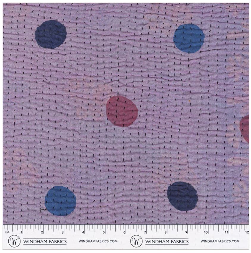 Dot in Lavender and Cyan, Kantha Pre-Quilted Fabric