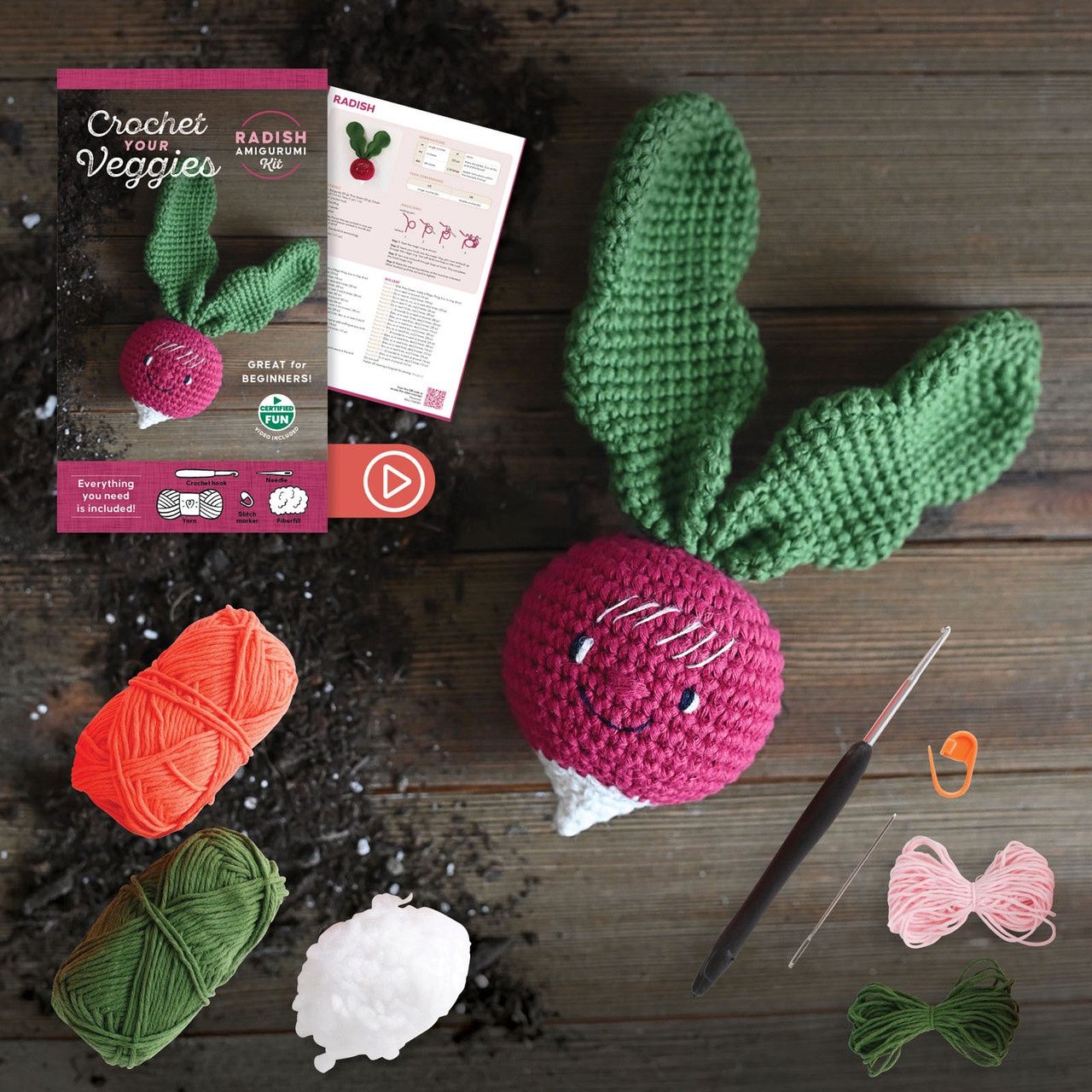 Radish, Crochet Your Veggies Amigurumi Kit