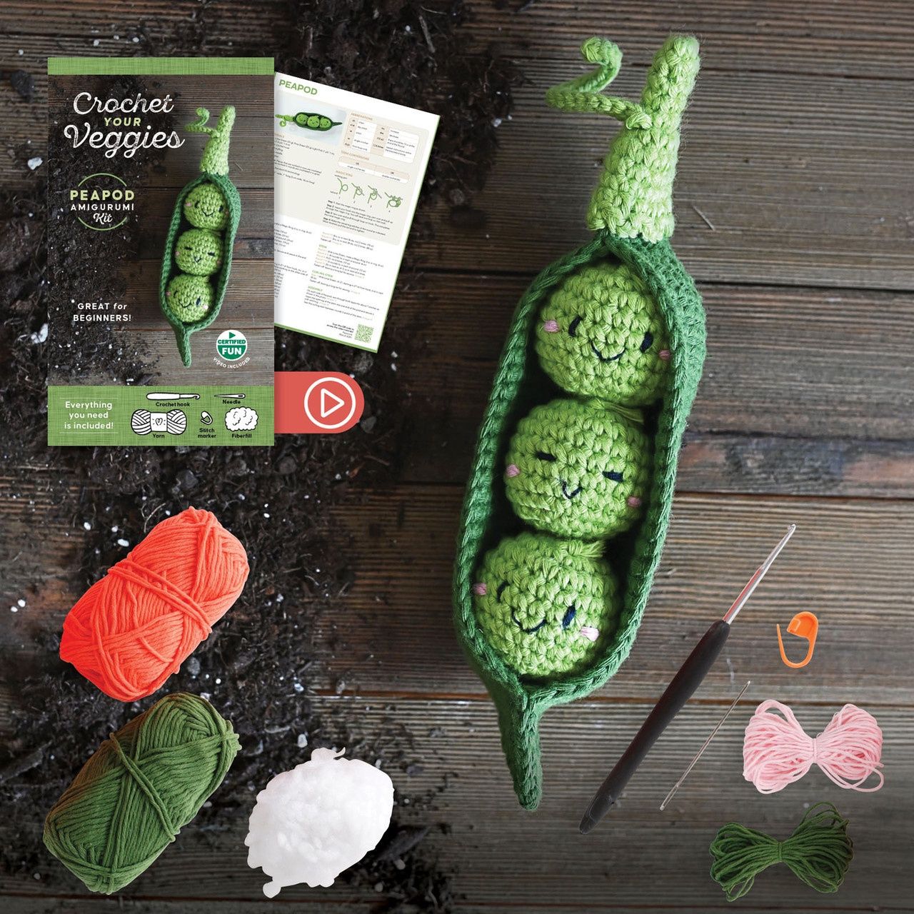 Peapod, Crochet Your Veggies Amigurumi Kit
