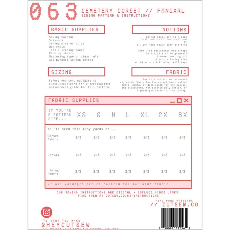 Cemetery Corset Pattern, Cut / Sew Patternmaking