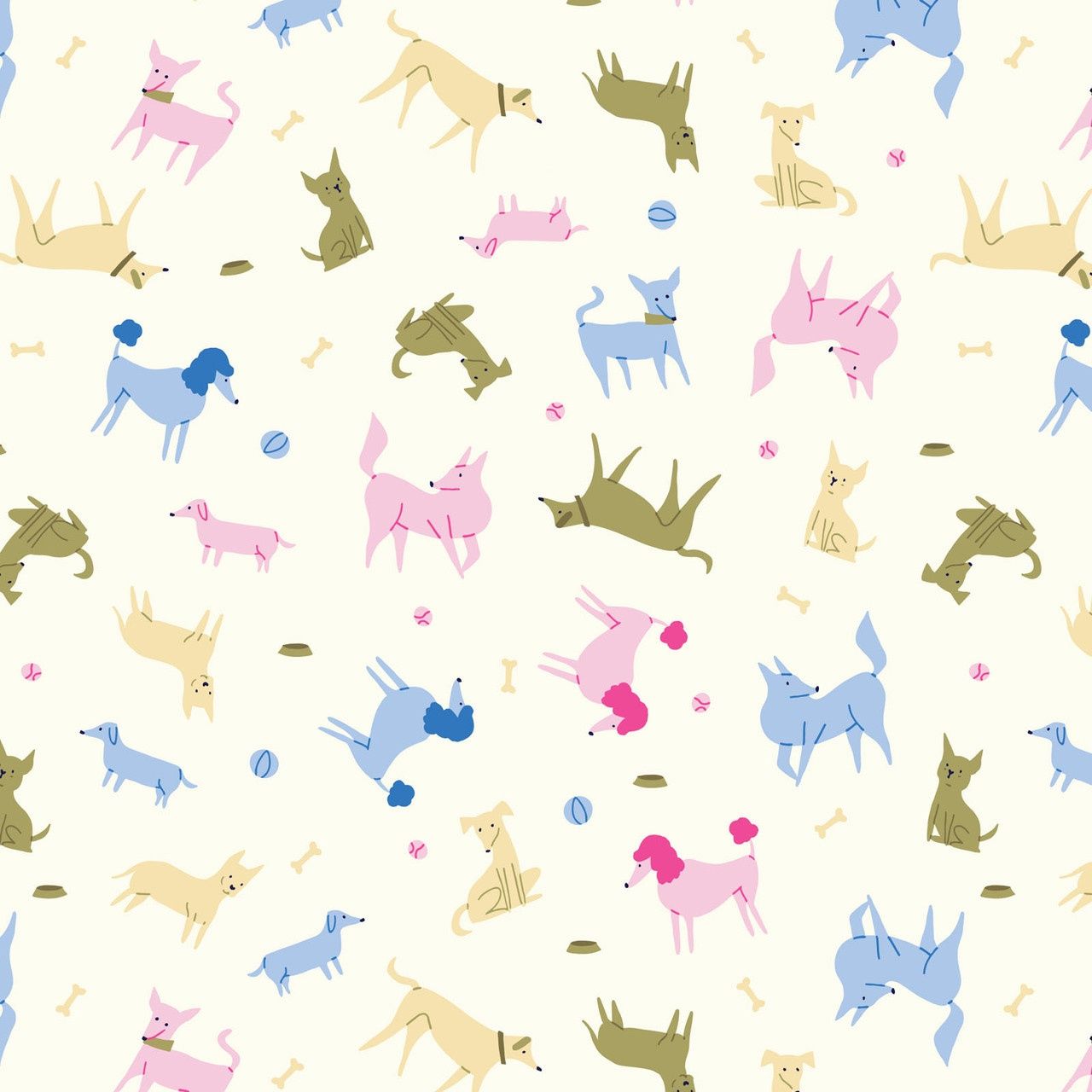 Playful Dogs Organic Printed Cotton, Dogs Dogs Dogs