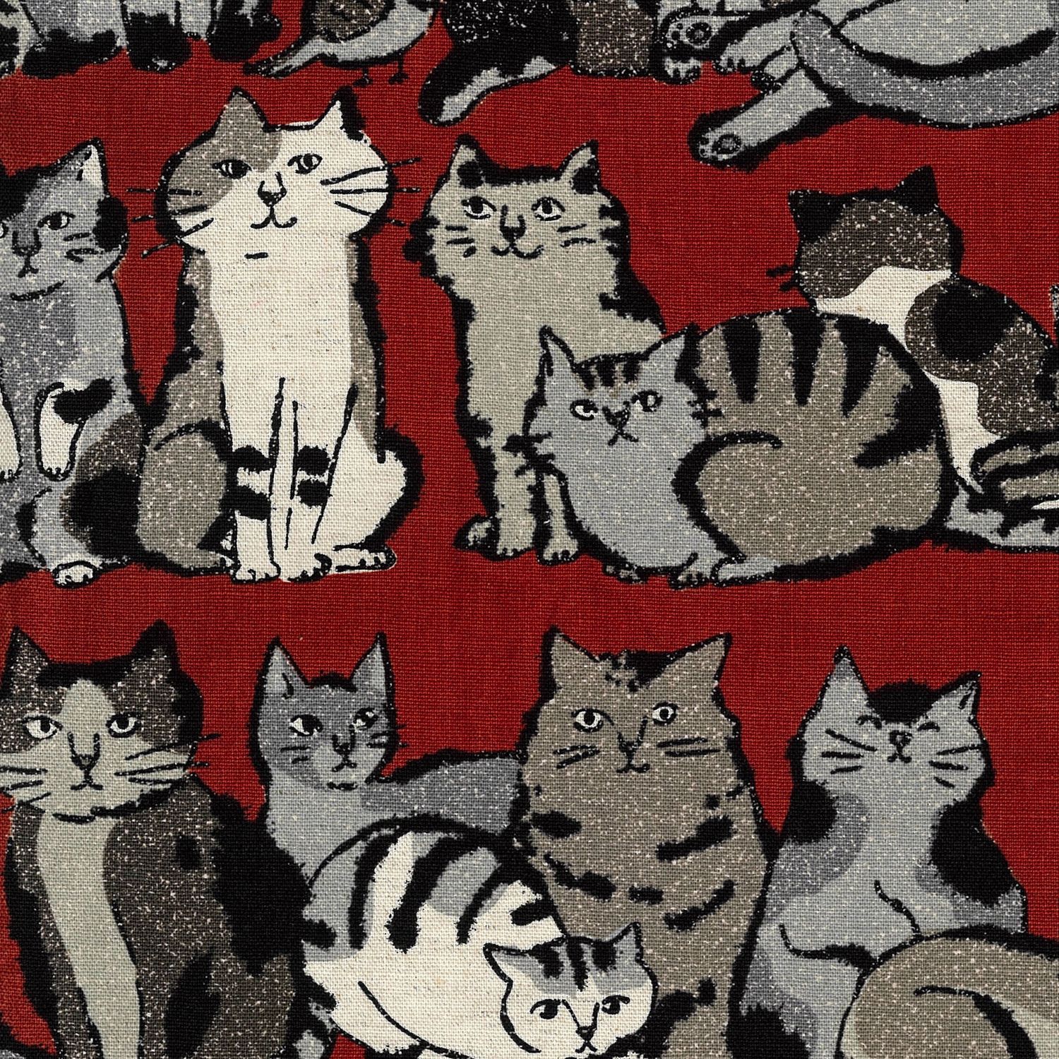 Red, Artcat Cat Striped Canvas, Kokka, Japanese Import