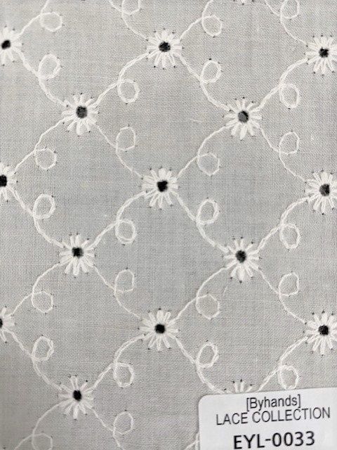 Embroidered Cotton Eyelet, White Lattice Small Floral, ByhandsKorea