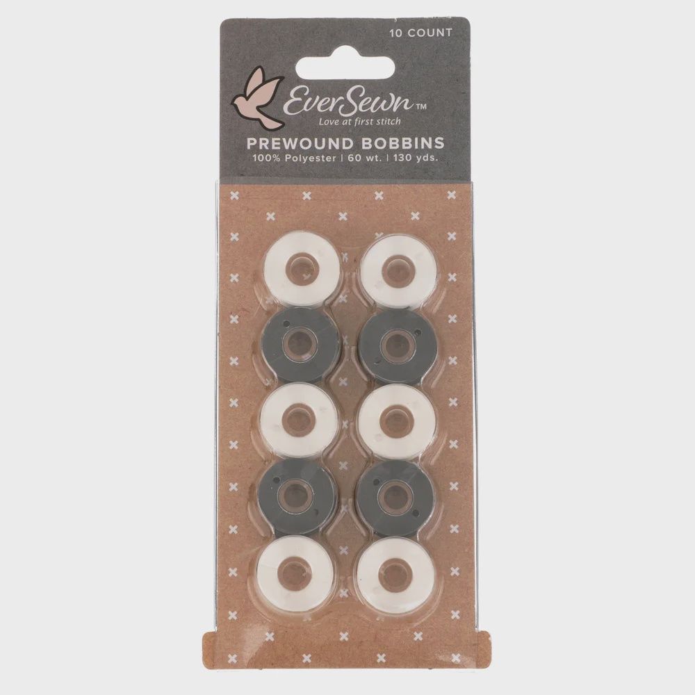 Pre-Wound Bobbins, Black and White, Eversewn