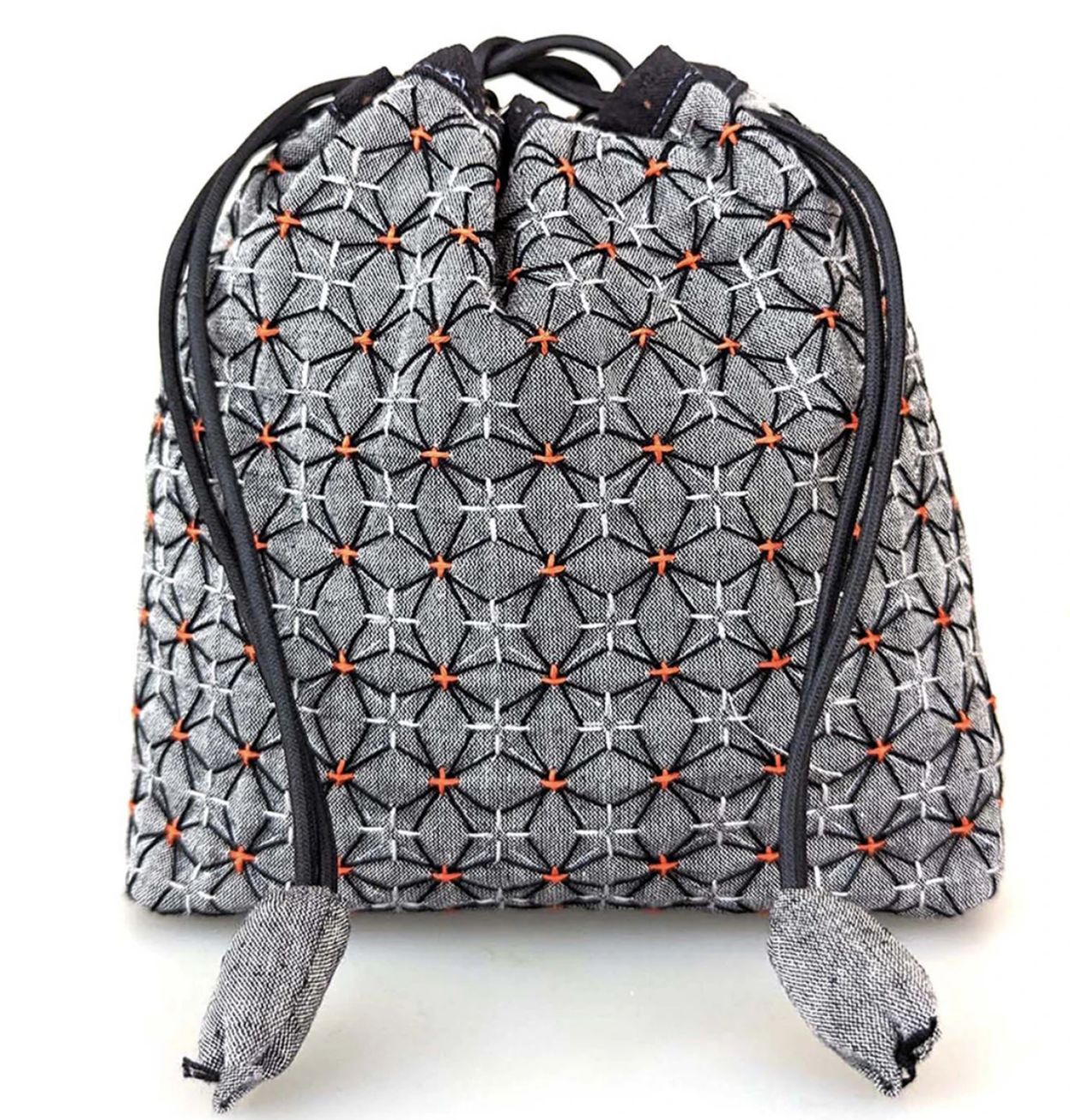 Weaving Sashiko Koki Drawstring Bag Half Kit, Black