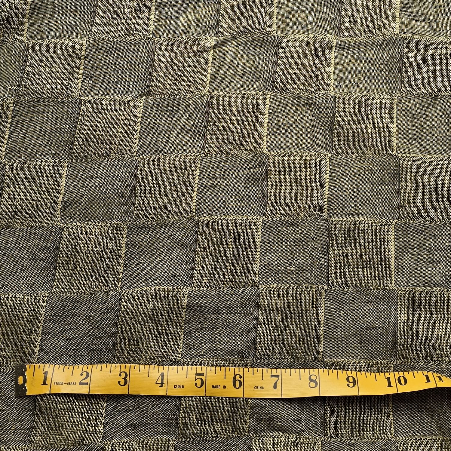 Linen woven check bright olive yarn-dye deadstock