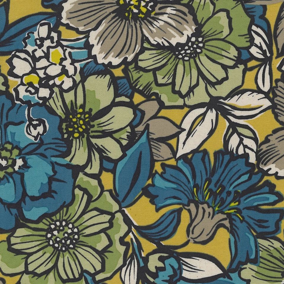 Jambo Big Flower Blue and Yellow, Cotton Oxford, Kokka, Japanese Import