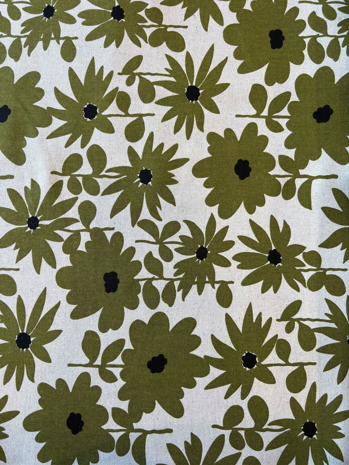 Flowers and Stems Green, Cotton Linen Canvas