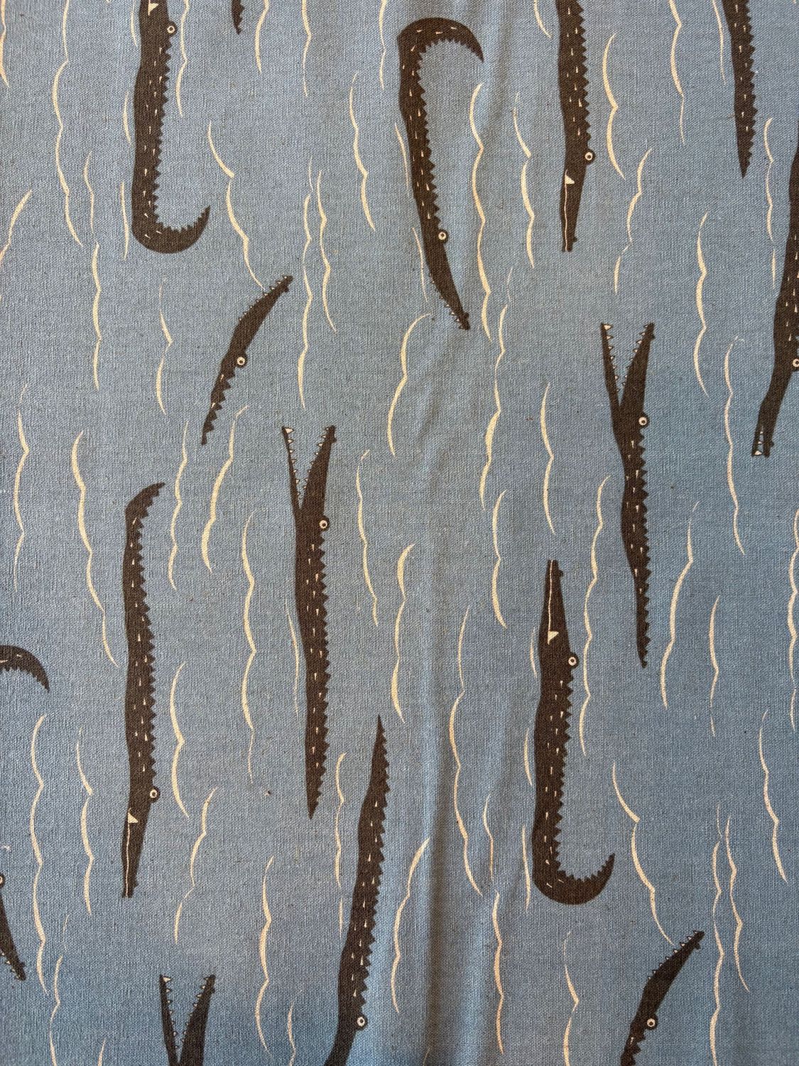Crocodiles on Light Blue, Cotton Linen Blend Canvas