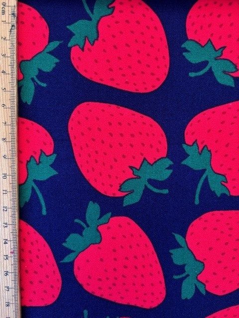 Large Strawberries on Navy, Printed Cotton Oxford, Japanese Import