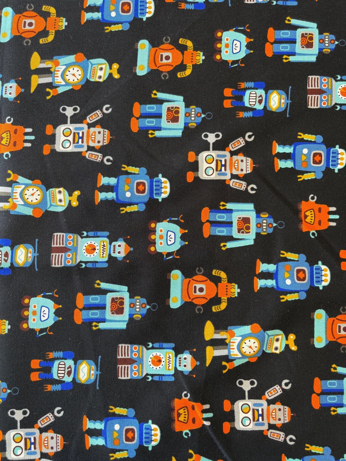 Robots on Black, Printed Cotton Oxford, Japanese Import