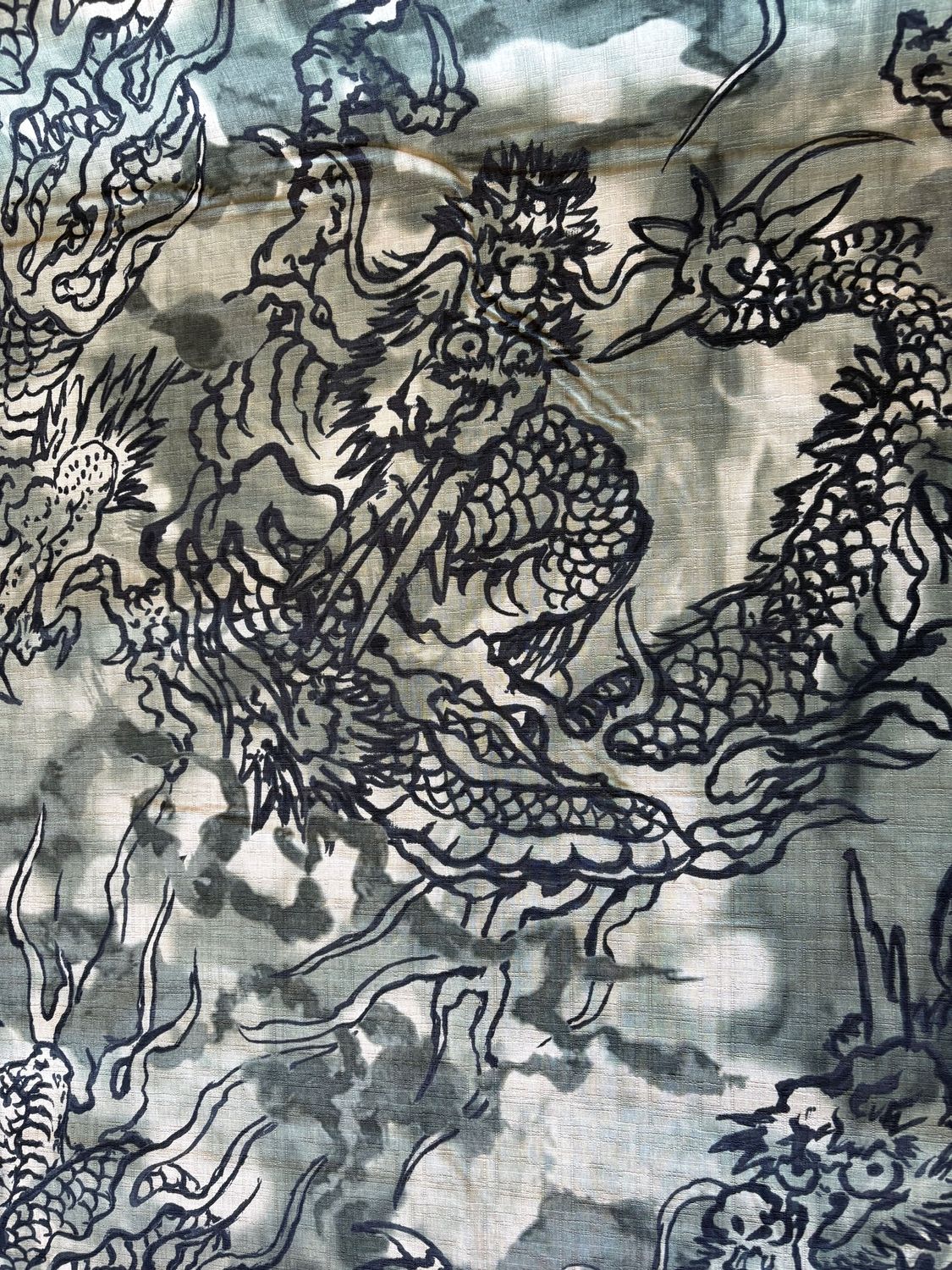 Traditional Dragon Green, Shantung Dobby Cotton Print