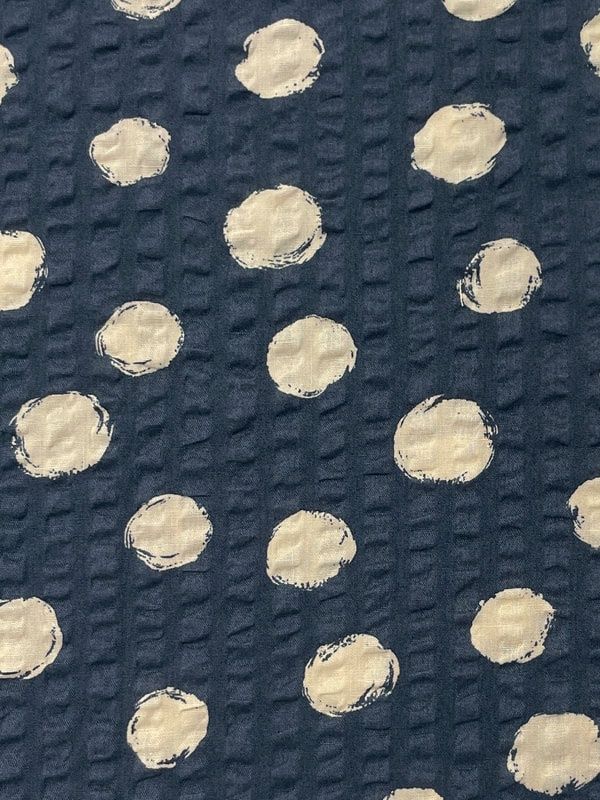 Polka Dot Cotton Ripple Seersucker, Blue, Japanese Import