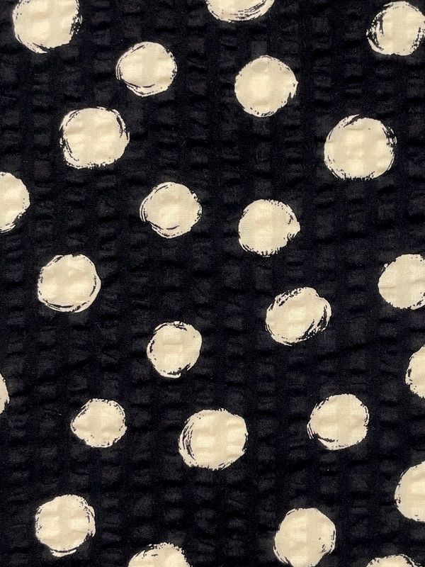 Polka Dot Cotton Ripple Seersucker, Black, Japanese Import