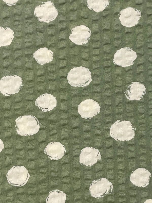 Polka Dot Cotton Ripple Seersucker, Olive Green, Japanese Import