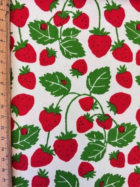 Strawberries on Natural, Printed Cotton Oxford, Japanese Import