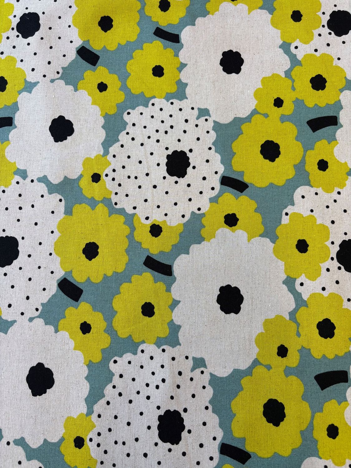 Polka Dot Flower Yellow and Blue, Cotton Linen Blend Canvas