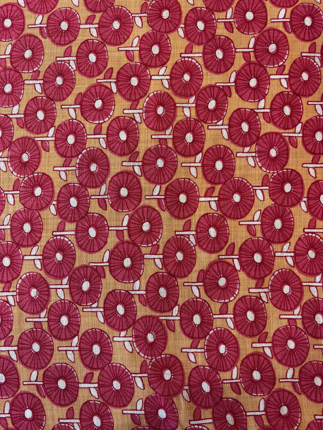 Round Floral Pink and Orange, Printed Cotton Canvas, Japanese Import