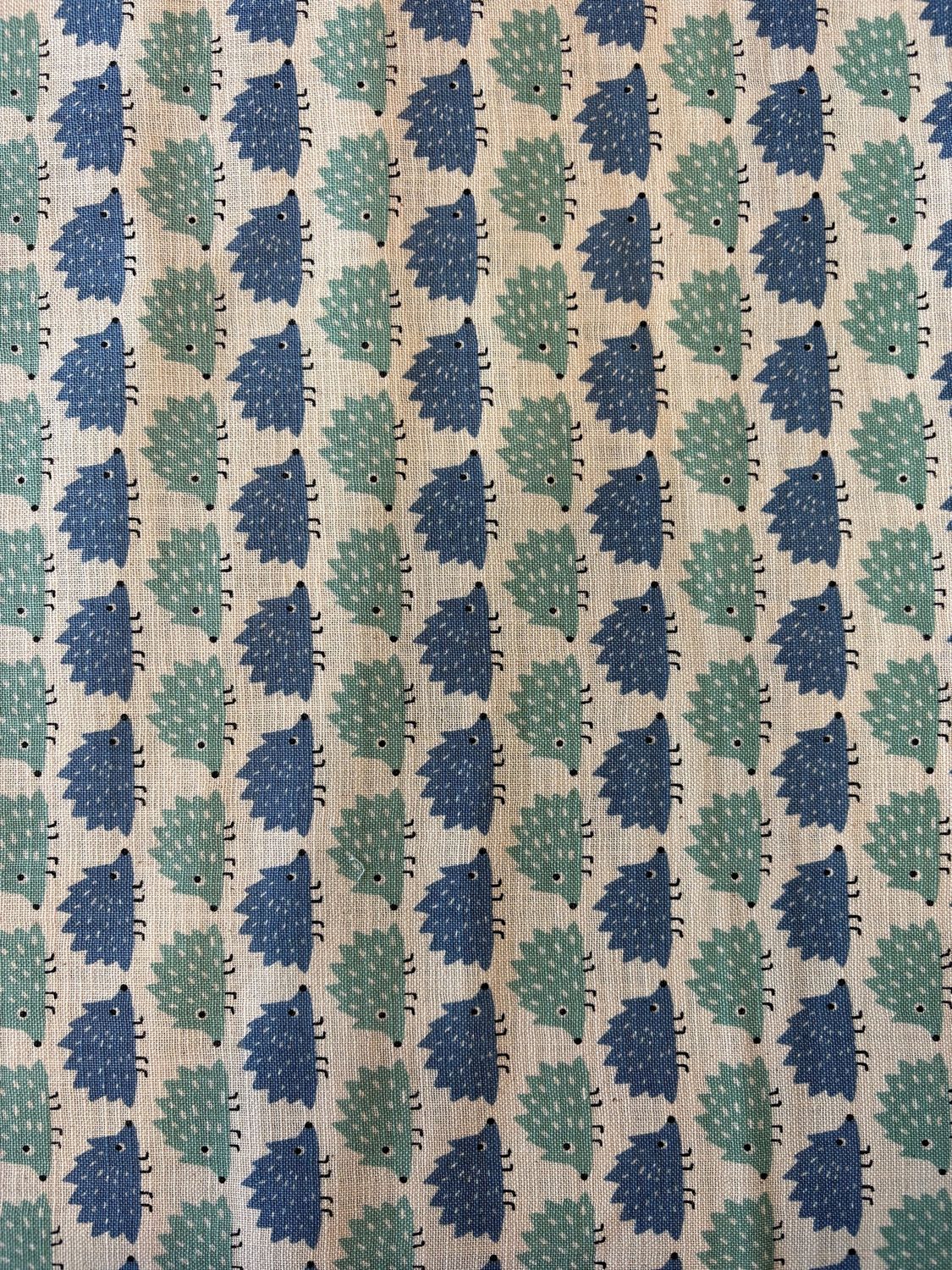 Hedgehogs Blue and White, Printed Cotton Canvas, Japanese Import