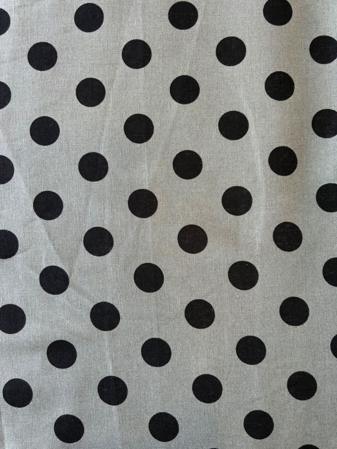 Polka Dot Black on Green, Cotton Linen Blend Print, Japanese Import