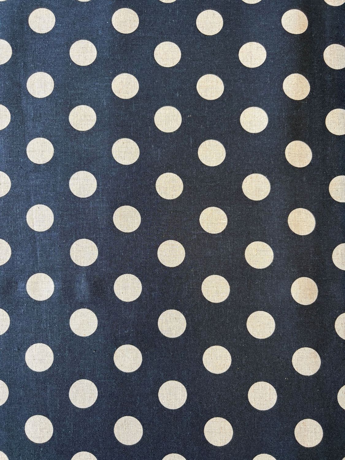 Polka Dot White on Navy, Cotton Linen Blend Print, Japanese Imort
