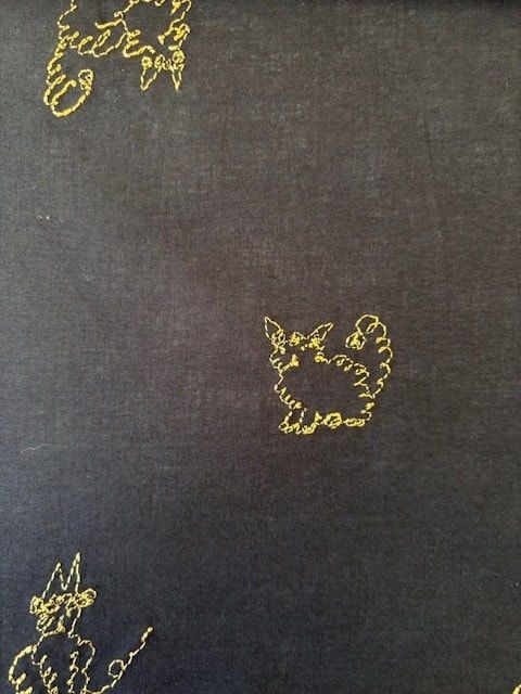 Abstract Cat on Black, Embroidered Cotton, Japanese Import