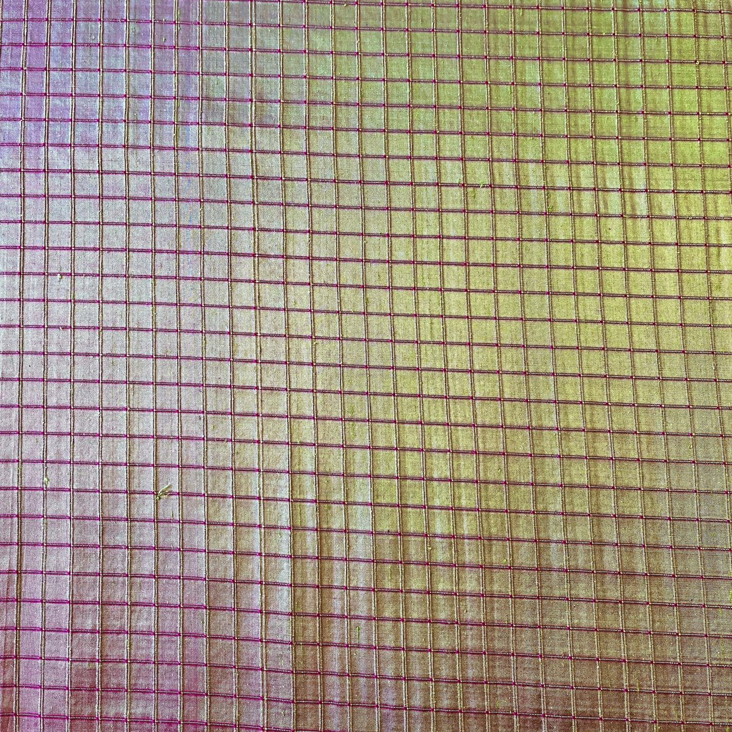 Silk Shantung, Self Check Lime and Fuchsia