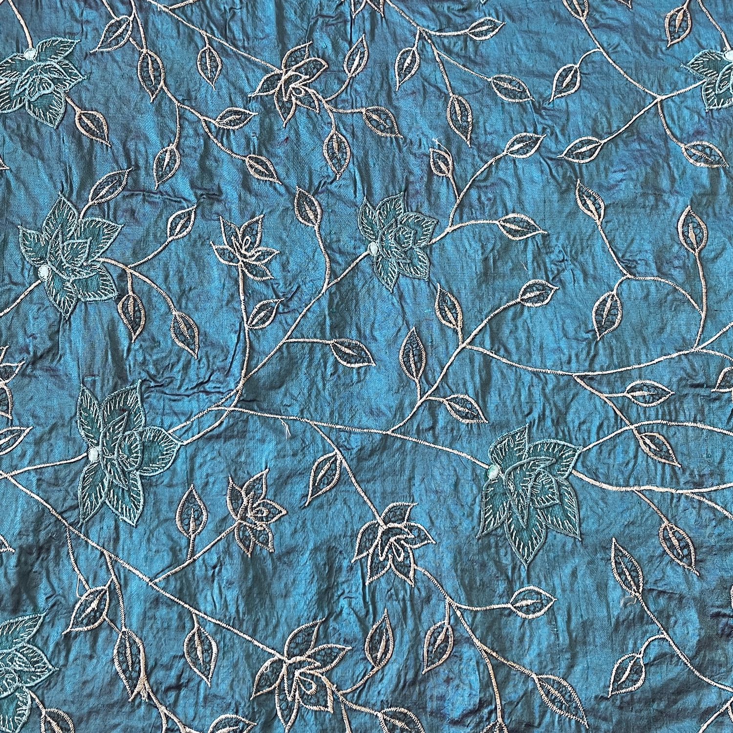 Embroidered Silk Shantung (Assorted Colors), Color: Teal