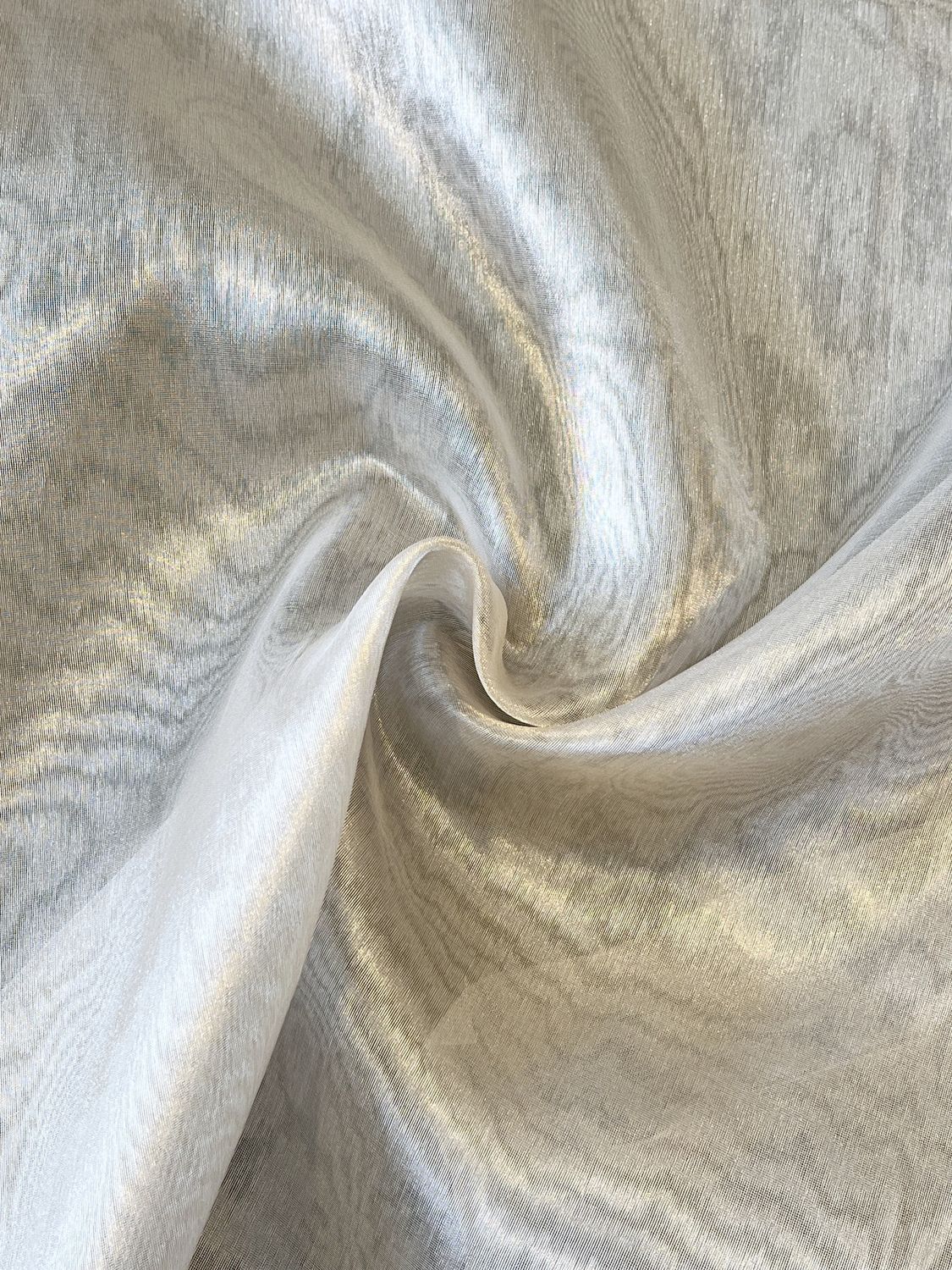 Silk Metallic Organza, White / Silver