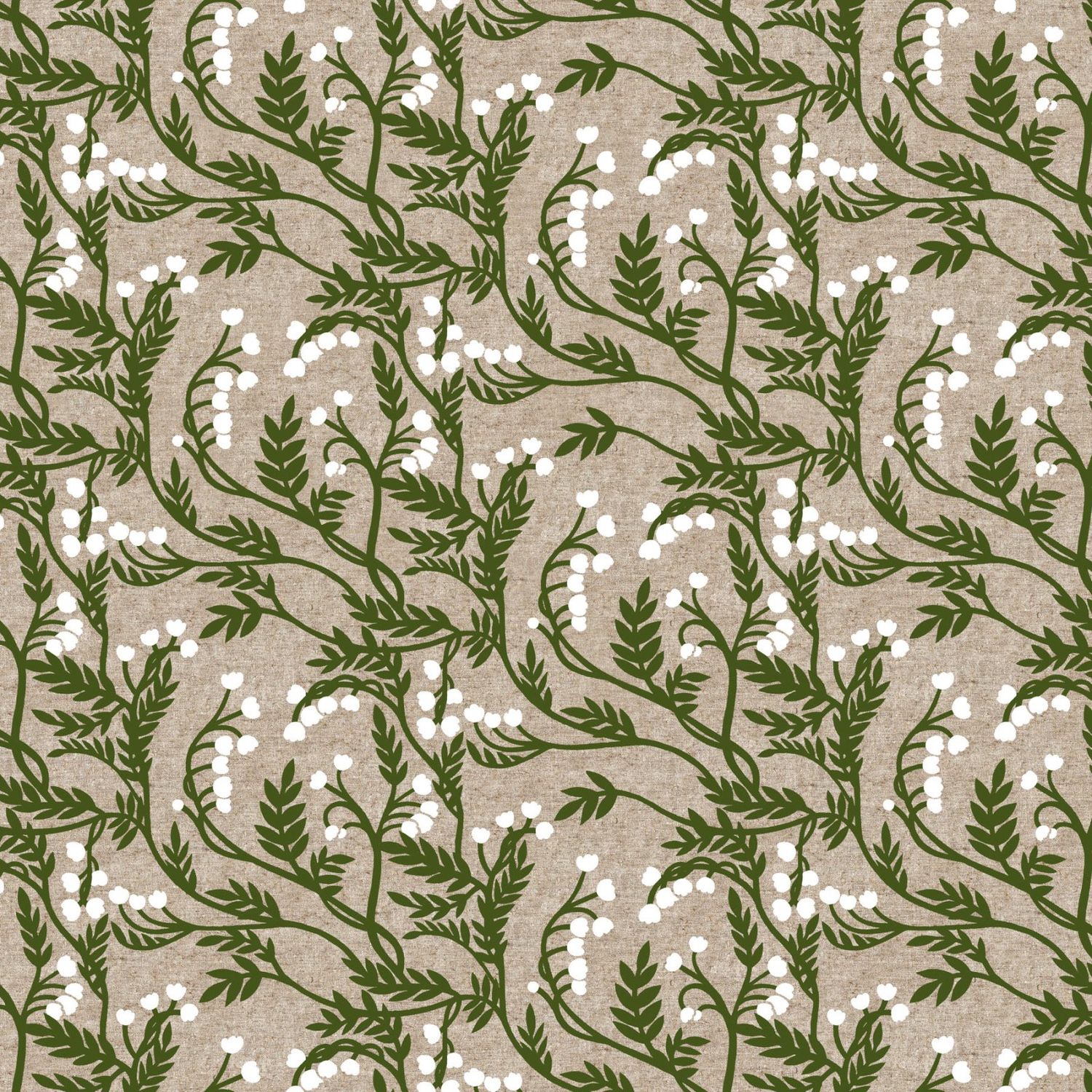 REMNANT 1yd Branches in Green Linen / Cotton Blend Grove FIGO