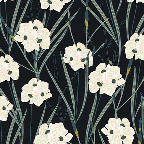 Meadow Drift Irises in Midnight by QT Fabrics