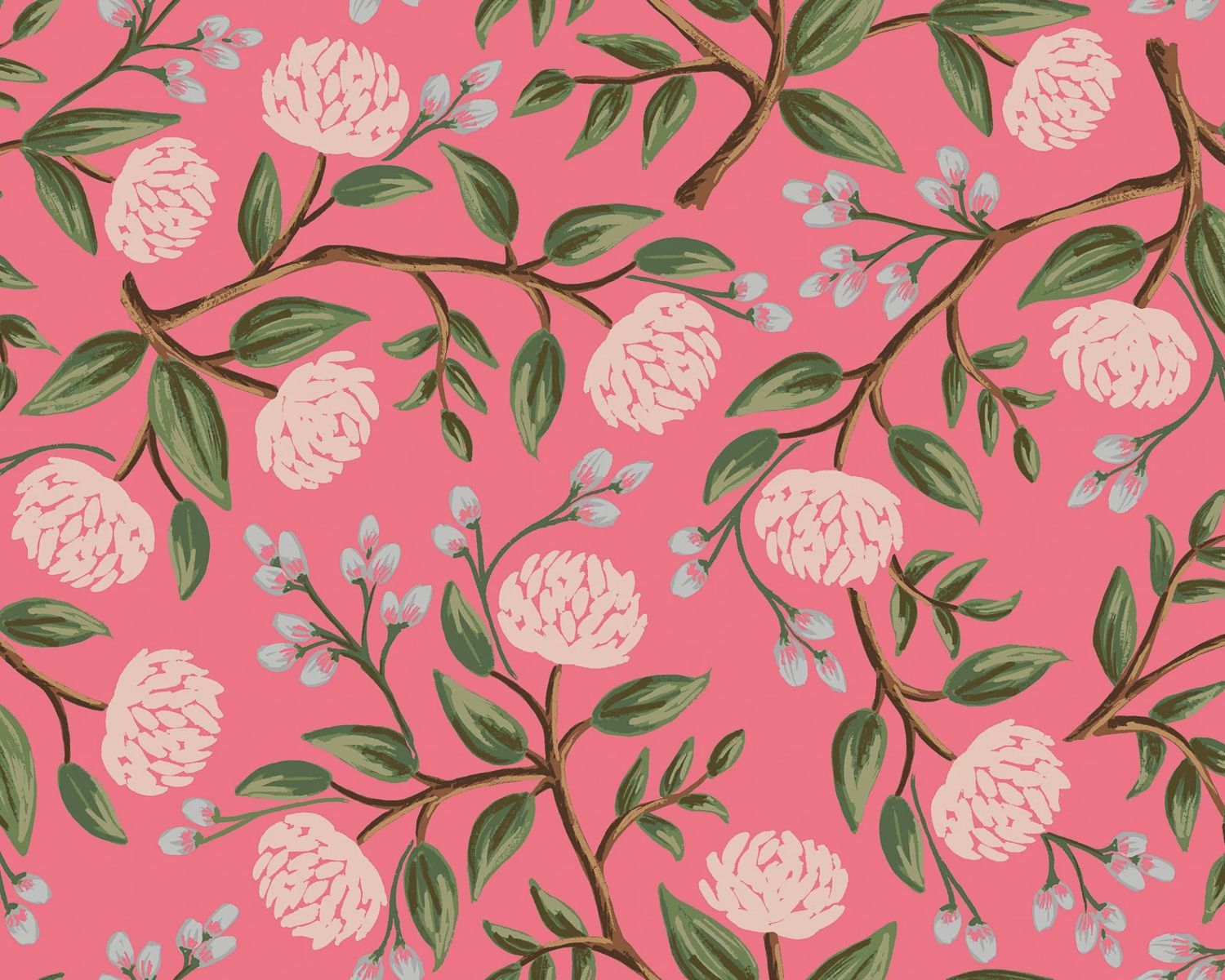 Remnant 1-7/8yd Peonies in Pink Wildwood Rifle Paper Co Cotton + Steel