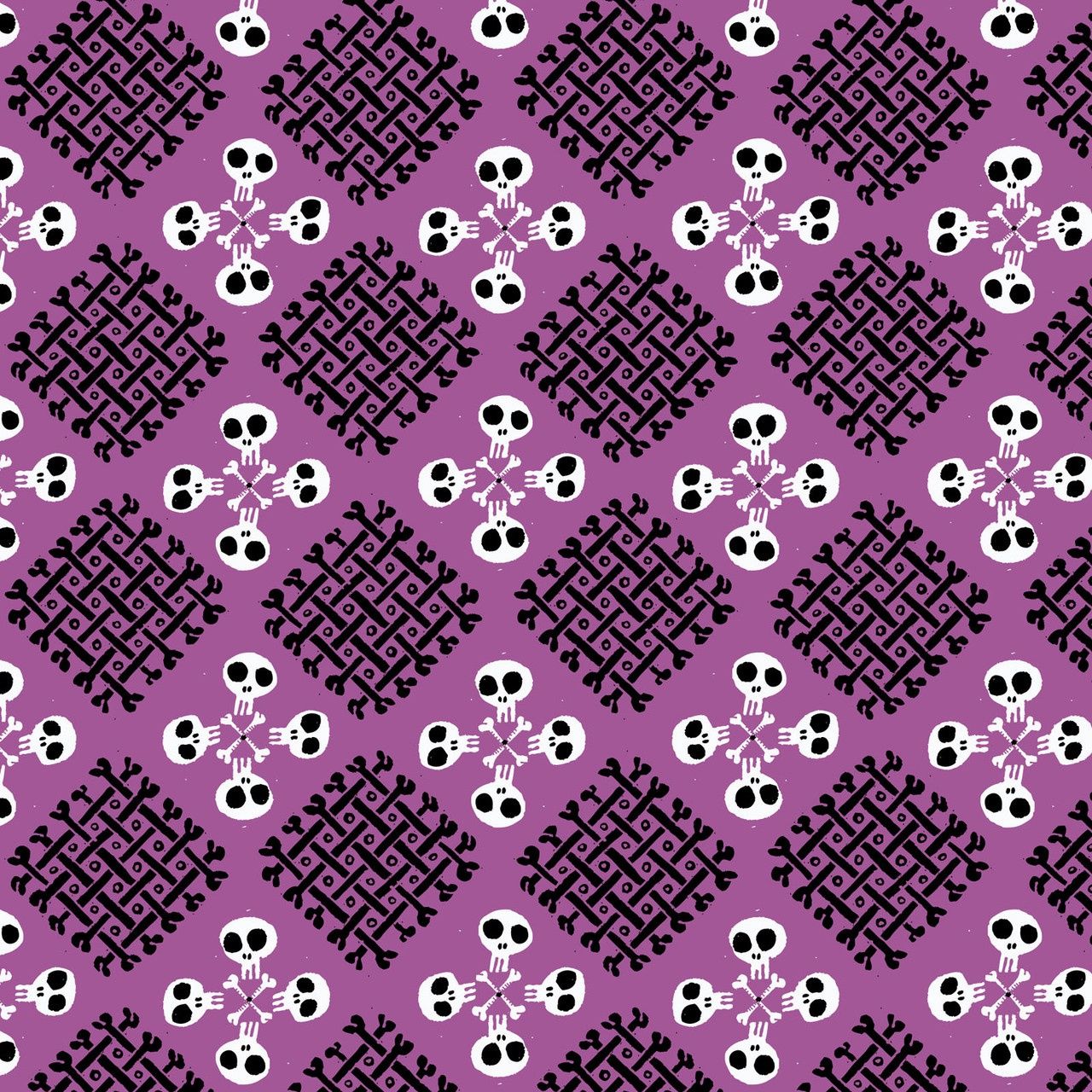 Checker Bones Organic Printed Cotton, Dem Bones, Cloud9