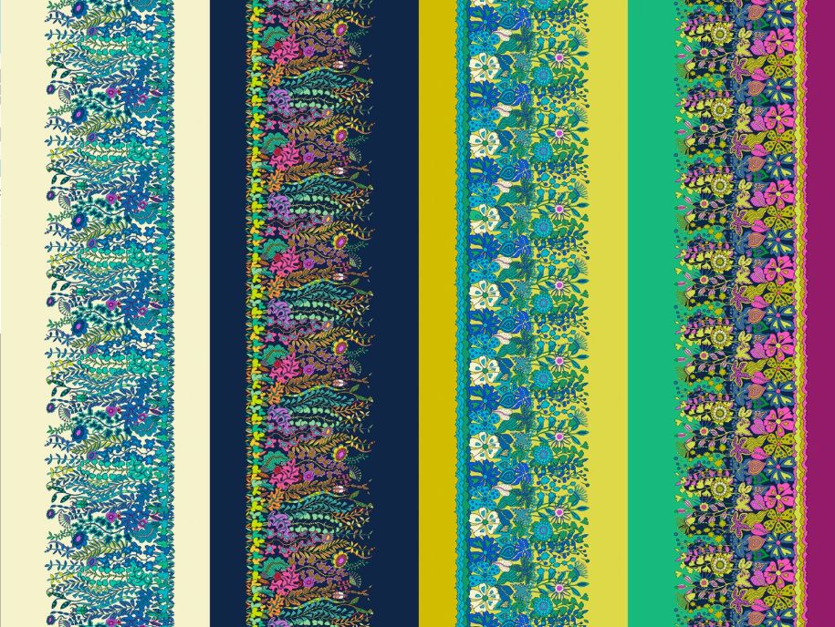 Hedgerow Multi Border Stripe Printed Cotton, Sunshine