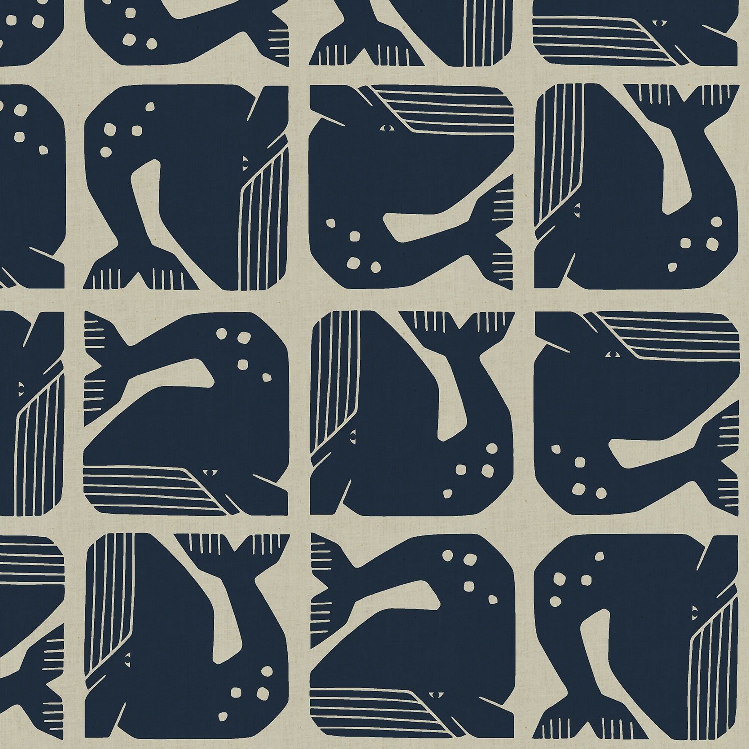 Grumpy Whale Unbleached Canvas in Navy, By the Sea, Cotton + Steel